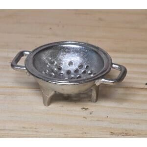 Vintage Dollhouse Miniature Polished Metal Colander Strainer‎